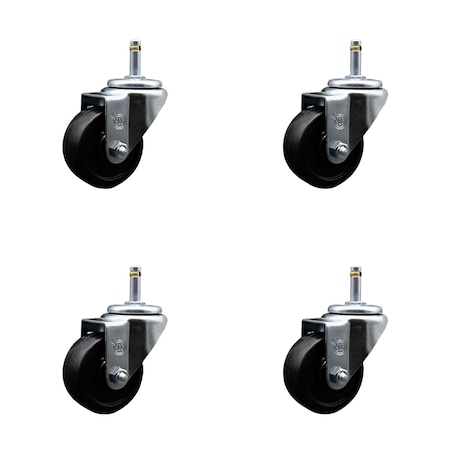 Service Caster 3'' Soft Rubber Wheel Swivel 7/16'' Grip Ring Stem Caster Set, 4PK SCC-GR20S314-SRS-716138-4